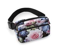 Blue Flowers Waist Bag Fashion Fanny Bag with Adjustable Strap for Outdoor Workout Cycling Unisex, white, 20x13cm, Waist Bag