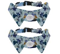 Blue Flowers with Sage Green and Yellow Leaves Dog Collar Bowtie, Comfortable Adjustable Dog Bow Tie Collar for Small Boys and Girls Pets