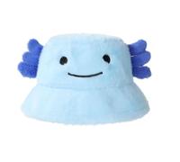 Blue Fluffy Axolotl Animal Bucket Hat With Faux Fur One Size Baby Blue
