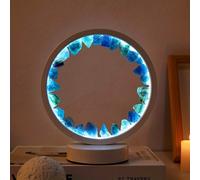 (Blue Fluorite?cold?) Rechargeable LED Bedside Lamp Natural Quartz Amethyst Cluster Night Lamp Bedroom Desk Circular Circle Decorative Lights