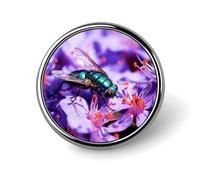 Blue Fly on Flower Badge,Comfort Light in Weight Round Emblem Cute Funny Decor Brooch Smooth Does Not Fade Badges for Hats Jackets Coat Shirt