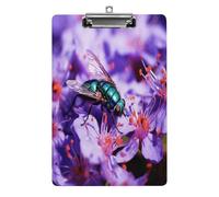 Blue Fly on Flower Clipboard Sturdy Low Profile Clip Clipboards Hanging Hole with Hanging Clipboard Acrylic Clip Board Holds 100 Sheets12.5x8.5In