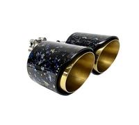 Blue Foil Forged Carbon Fiber + Gold Stainless Steel Car Dual Exhaust Tip Double End Pipe Modification Muffler 1Piece Car Exhaust Tail Pipe(Right in63-out101mm)