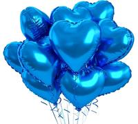 Blue Foil Heart Balloons, 10PCS Blue Heart Shape Balloon Birthday Balloons, 18inch Love Foil Balloon for Helium Birthday Party Decorations for Boys Men, Baby Shower, Valentines, Wedding, Anniversary