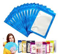 Blue Foil Ziplock Large Smell Proof Mylar Holographic Packaging Resealable Storage Pouches Grip Seal Clear Plastic Bags for Food, Jewelry, Electronics - 10pcs, 26x38cm