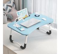 (Blue) Foldable Laptop Bed Table with USB Ports