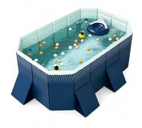 Blue Foldable Paddling Pool For Children, Non-Inflatable Rectangular Family Pool For Garden And Outdoor Play
