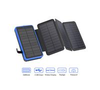 (Blue) Foldable Solar Power Bank 26800mAh External Battery Fast Charge waterproof Powerbank With Flashlight For Xiaomi iPhone Poverbank