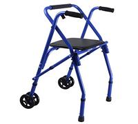Blue Folding Elderly Rolling Walker, with Seat& 2 Wheels, Lightweight Aluminum Adult Step Assist, Adjustable Height Stand Upright Walker