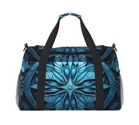 Blue Folk Art Pattern1 print Carry on Luggage for Women Men Shoulder Weekender Crossbody Bag for Yoga Travel Must Haves, Black, One Size