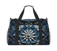 Blue Folk Art Pattern2 print Carry on Luggage for Women Men Shoulder Weekender Crossbody Bag for Yoga Travel Must Haves, Black, One Size
