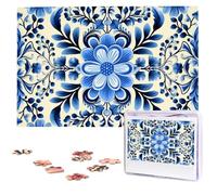 Blue Folk Art Puzzles for Adults 1000 Pieces, Wooden Puzzle Personalized Jigsaw Puzzles from Photos, Challenging Puzzle Art Painting Home Decor Birthday Party Gift (29.5" x 19.7")