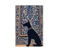 Blue Folk Doberman Art Print Canvas Poster Bedroom Decor Landscape Office Room Decor Gift 16x24inch(40x60cm)