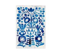 Blue Folk Mountain Flower Floral Art Canvas Poster Wall Art Decor Print Picture Paintings for Living Room Bedroom Decoration 16x24inch(40x60cm)