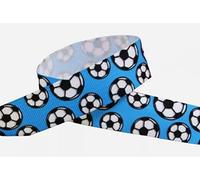 Blue Footballs Print Grosgrain Ribbon - 2 Metres Length x 22 Milimetres Width - Birthday Cake - Craft - Decoration - Football - Soccer