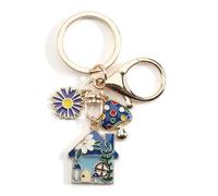 Blue Forest Cabin Keychain, Mushroom and Daisy Pendant, Touching Gift for Friends and Children, Stylish Women's Bag Accessories