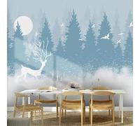 Blue Forest Moon Flying Birds Elk 3D Wallpaper Premium Textured Silk Study Dining Living Room Bedroom Sofa TV Wall Easy Install-200cm×140cm