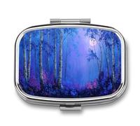 Blue Forest with Tall Birch Trees Pill Box 2 Compartment Portable Medicine Pill Case Travel Pill Organizer for Pocket Purse