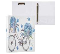 Blue Forget Me Not Flowers Bicycle 3 D-Ring Binder A4 1 Pack with 200 Sheet for Kids School Supplies Women Men Office