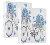 Blue Forget Me Not Flowers Bicycle 3 D-Ring Binder A4 2 Pack with 200 Sheet for Kids School Supplies Women Men Office