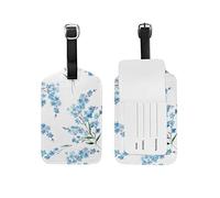 Blue Forget-Me-Not with Leaves Luggage Tag for Girl Women Kid Travel Baggage Tag Leather 1 Piece