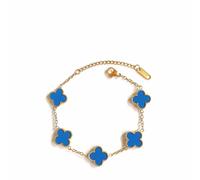 (blue) Four Leaf Clover- Bracelet 18k Gold Plated Stainlesssteel Doubleside Aftermarket
