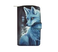Blue Fox Long Wallet with Zipper Coin Pocket Card Case Large Capacity Card Organizer Leather Purse