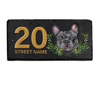 Blue Frenchie House Number Slate Custom Dog Gate Sign Personalised Name Street Door Plaque French Bulldog KDS55
