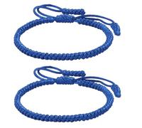 Blue Friendship Bracelets, 2 Pcs Handmade Lucky Blue Braided Rope Bracelets Adjustable Woven Tibetan String Friendship Bracelet Kit for Women Men Jewelry Gift, L, Cotton, no gemstone