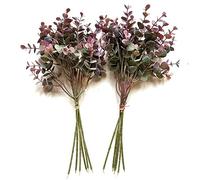 Blue Frog Toys 2 Artificial Eucalyptus Bundles Green & Purple Leaves 36cm - 6 Stems Per Bundle