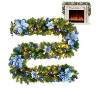 Blue Front Door Hanging Garland PVC Christmas Garland LED Lights Prelit Christmas Garland Battery Operated PreLit Artificial Garland For Christmas Decor Stairs Wall