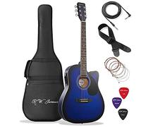 Blue Full Size Thinline Acoustic Electric Guitar with Free Gig Bag Case & Picks