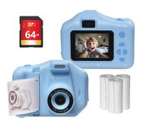 Kids Video Camera Instant Print & Cartoon Frames 64GB SD Card Denver KPC-1370BU