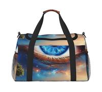 Blue Galaxy Earth Print Travel Duffel Bag for Men & Women, Foldable Travel Bags and Spacious Weekender Tote Bag for Storage Toiletry Luggage Personal Item, Black, L