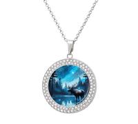 Blue Galaxy Forest Nature Deer Moose Diamond Necklace for Women Cute Alloy Pendants Necklace Jewelry Gift