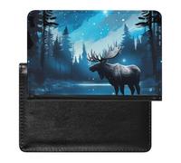 Blue Galaxy Forest Nature Deer Moose Passport Wallet Cute Passport Case with Card Slot Travel Passport Holder Cover
