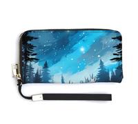 Blue Galaxy Forests Nature Deer Moose Womens Wristlet Wallet Leather Long Purse Card Holder Clutch Handbag
