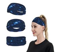 Blue Galaxy Pattern Sports Headband for Men Women Wide Elastic Hair Bands Moisture Wicking Workout Sweatband Fashion Non Slip Head Bands Running Bandana for Yoga Fitness