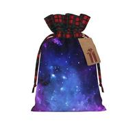 Blue galaxy Print Drawstring Bags, Candy Snack Bag, Reusable Holiday Pouches for Wrapping & Storage M