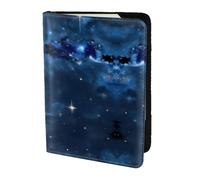 Blue galaxy print Leather Card Case Travel Accessories Passport Holder Cover Wallet for Women Men, Black, One Size