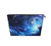 Blue Galaxy Print Makeup Bag, Small Travel Cosmetic Bag Toiletry Bag Portable Makeup Pouch with Gold Zipper for Women Girls