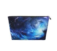 Blue Galaxy Print Makeup Bag, Small Travel Cosmetic Bag Toiletry Bag Portable Makeup Pouch with Silver Zipper for Women Girls