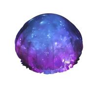 Blue galaxy Print Shower Cap - Double Layer Breathable, Adjustable Elastic Strap, Durable Hotel Travel Essentials