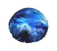 Blue Galaxy Printed Double Layer Lined Shower Cap,Shower Caps For Women Reusable