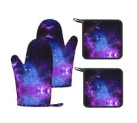 Blue galaxy Printed Kitchen Set with Heat Resistant Oven Mitts & Non-Slip Pot Holders for Baking Grilling