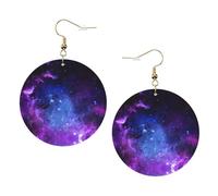 Blue Galaxy Printed Leather Earring Set For Women, 1 Pair Lightweight Bohemian Pierced Earrings Jewelry Gift For Women Girls