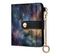 Blue Galaxy Space Cosmic Pattern Small Women Wallet RFID Blocking Bifold PU Leather Compact Card Holder with Coin Pocket Zipper Purse for Women Girls Ladies