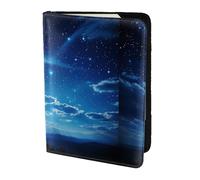 Blue Galaxy Star Moon Mountain Print 5.5 Inch Passport For Men And Women Lightweight Stylish Travel Document Wallet, Black, One Size