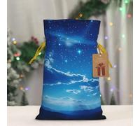 Blue Galaxy Star Moon Mountain print Drawstring Gift Bag for Wedding Party Birthday Unique Present Bag Reusable Canvas Bag,1 Piece M
