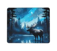 Blue Galaxy Woods Nature Deer Moose Mouse Mat Non-Slip Rubber Base Mouse Pad Washable Mousemat For Studying Office Travel 25X30Cm